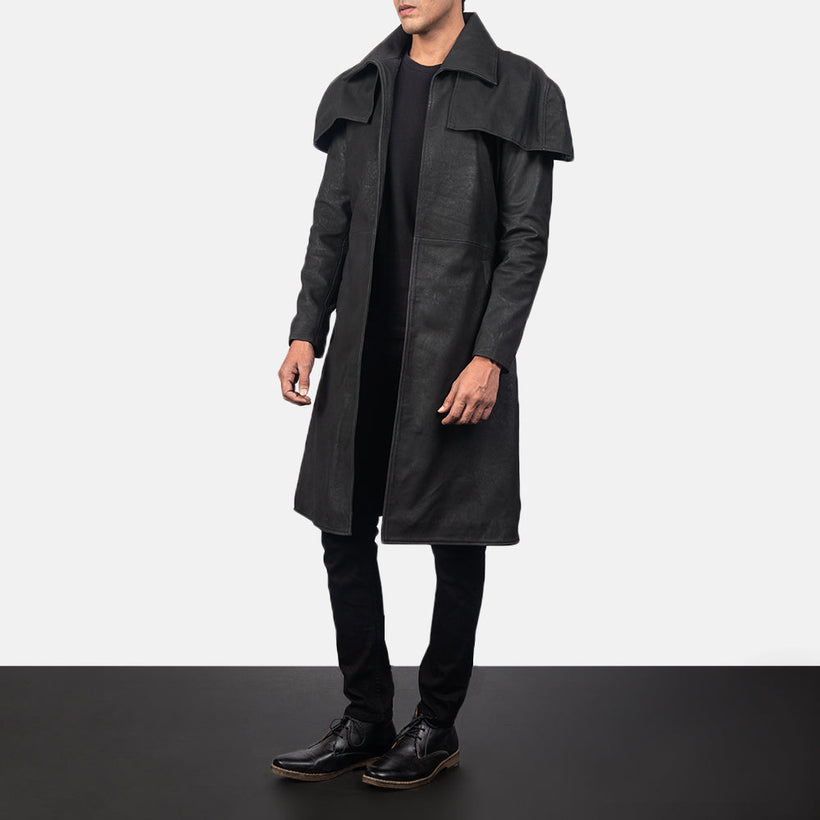 Classic Distressed Czarna Leather Duster Męska