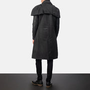 Men's Classic Distressed Czarna Leather Duster Męska - Lateral Side Profile View Showing Sleeve Cut &amp; Athletic Taper Fit