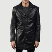 
Classmith Black Leather Coat - Widok z boku z ergonomicznym krojem rękawa