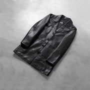 
Open hem & Hem Craftsmanship Construction Detail on Classmith Black Leather Coat