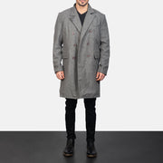 Men's Claud Grey Wool Double Breasted Coat in Grey Synthetic Wool - Front Profile View & Tailored Silhouette | Buy Online