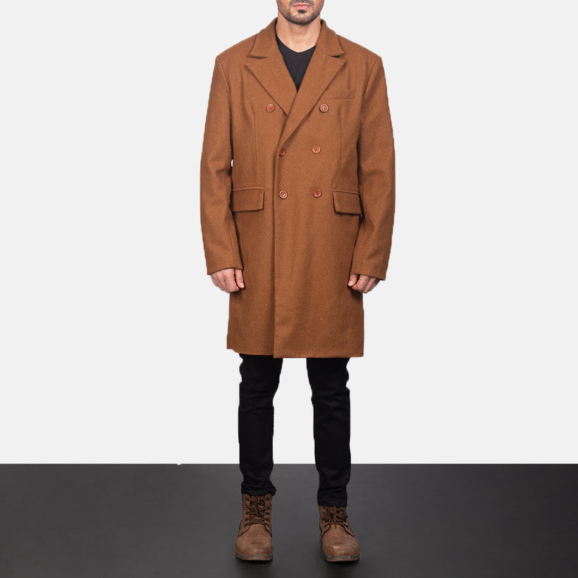 Claud Khaki Wool Double-Breasted Skórzany Płaszcz Męska