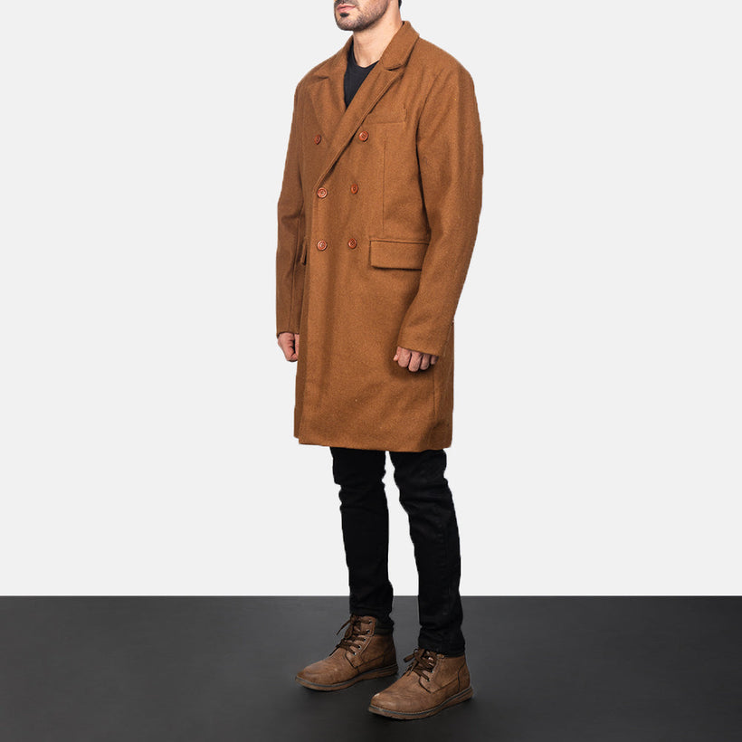 Claud Khaki Wool Double-Breasted Skórzany Płaszcz Męska