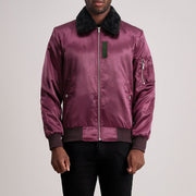 Clyde B-15 Maroon Skórzana Kurtka Bomberka Męska in Maroon Satin - Front Profile View &amp; Tailored Silhouette | Buy Online