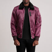 Clyde B-15 Maroon Skórzana Kurtka Bomberka Męska - Lateral Side Profile View Showing Sleeve Cut &amp; Athletic Taper Fit