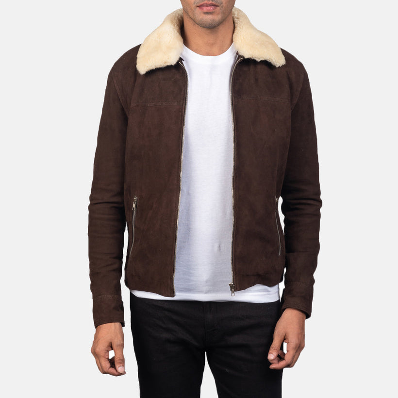 Coffner Brązowa Shearling Fur Kurtka Skórzana Męska