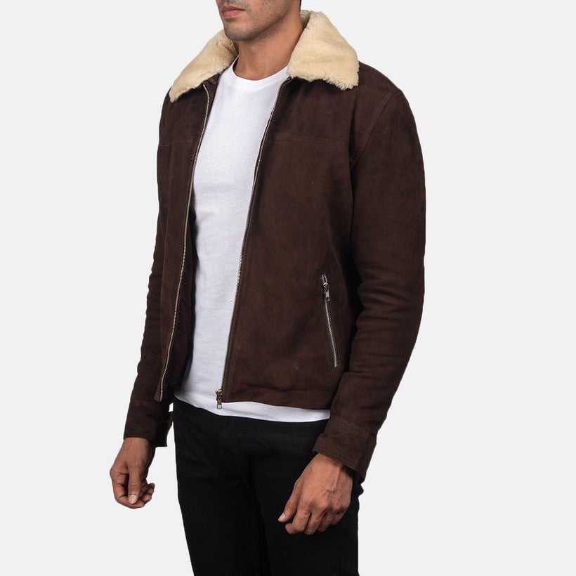 Coffner Brązowa Shearling Fur Kurtka Skórzana Męska