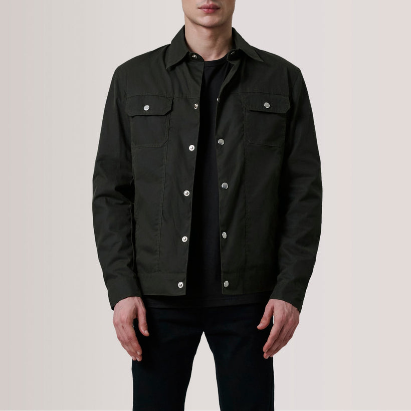 Colberto Olive Waxed Canvas Trucker Kurtka Skórzana Męska