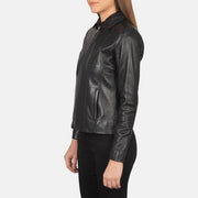 Women Colette Czarna Kurtka Skórzana Damska - Lateral Side Profile View Showing Sleeve Cut &amp; Athletic Taper Fit