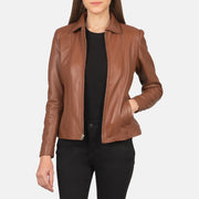 Women Colette Brązowa Kurtka Skórzana Damska in Brown Sheepskin Leather - Front Profile View &amp; Tailored Silhouette | Buy Online