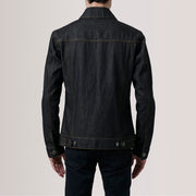 
Szczegółowe zbliżenie of Classic Collar & Heavy-Duty Zipper Hardware on Conard Faded Czarny Denim Trucker Kurtka Skórzana Męska For Men