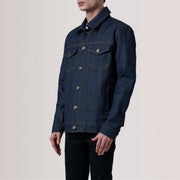 
Conard Ash Grey Denim Trucker Jacket For Men - Widok z boku z ergonomicznym krojem rękawa