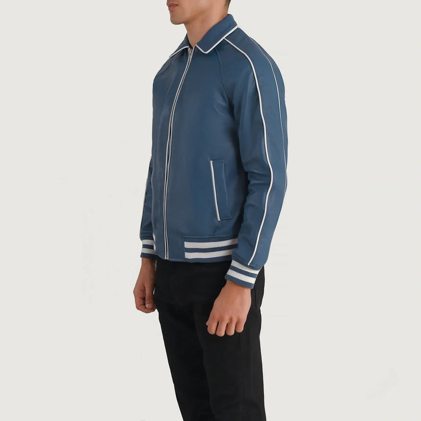 Cooper Blue Leather Varsity Kurtka Skórzana Męska