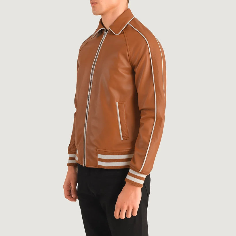 Cooper Jasnobrązowa Brązowa Leather Varsity Kurtka Skórzana Męska