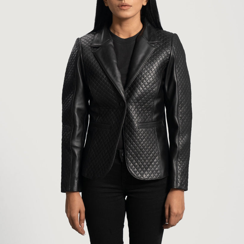 Cora Quilted Czarna Skórzana Marynarka Damska