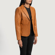 
Brown Sheepskin leather Blazer - Widok z tyłu z dopasowanymi ramionami i czystym dołem
