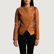 Women's County Jasnobrązowa Overlap Kurtka Skórzana Damska in Tan Brown Sheepskin Leather - Front Profile View &amp; Tailored Silhouette | Buy Online