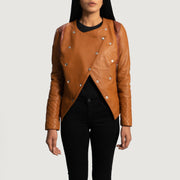 Women's County Jasnobrązowa Overlap Kurtka Skórzana Damska - Lateral Side Profile View Showing Sleeve Cut &amp; Athletic Taper Fit
