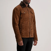 Brown Goatskin Suede Aviator Jacket - Back View Showing Tailored Shoulder Fit &amp; Clean Hemline