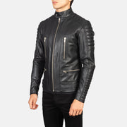 
Grey Sheepskin Suede Biker Jacket - Widok z tyłu z dopasowanymi ramionami i czystym dołem