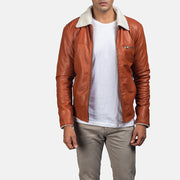 Men's Dan Frost Jasnobrązowa Kożuch Skórzany Męska in Brown Sheepskin Leather - Front Profile View &amp; Tailored Silhouette | Buy Online