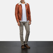 Men's Dan Frost Jasnobrązowa Kożuch Skórzany Męska - Lateral Side Profile View Showing Sleeve Cut &amp; Athletic Taper Fit