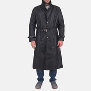 Men's Daniel Czarna Skórzany Trencz Męska in Black Cowhide Leather - Front Profile View &amp; Tailored Silhouette | Buy Online