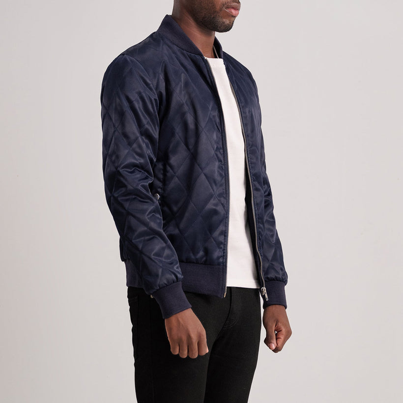 Danson Quilted Blue Varsity Kurtka Skórzana Męska