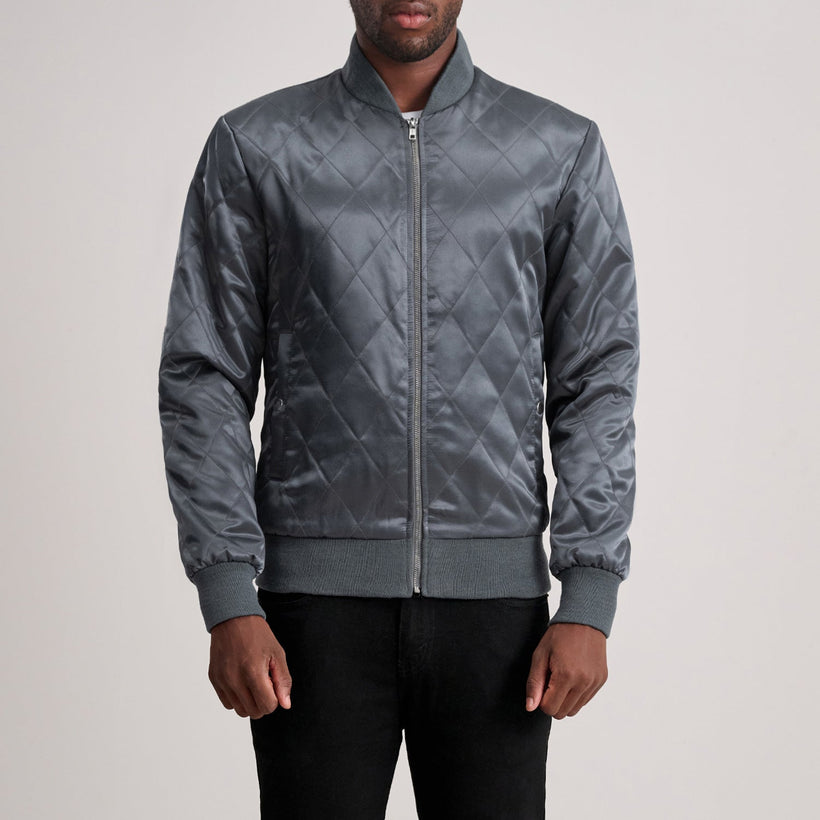 Danson Quilted Grey Varsity Kurtka Skórzana Męska