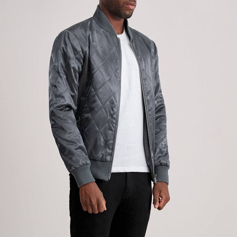 Danson Quilted Grey Varsity Kurtka Skórzana Męska
