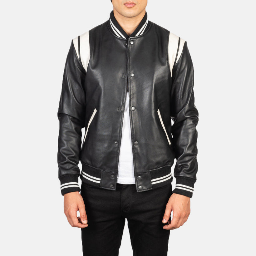 Dantee Czarna Leather Varsity Kurtka Skórzana Męska