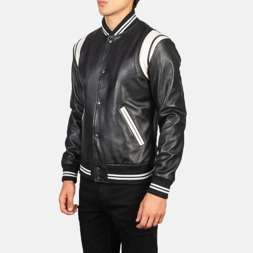 Dantee Czarna Leather Varsity Kurtka Skórzana Męska