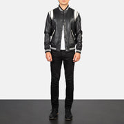 Men's Dantee Czarna Leather Varsity Kurtka Skórzana Męska - Lateral Side Profile View Showing Sleeve Cut &amp; Athletic Taper Fit