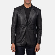 Men's Daron Czarna Skórzana Marynarka Męska in Black Sheepskin Leather - Front Profile View &amp; Tailored Silhouette | Buy Online