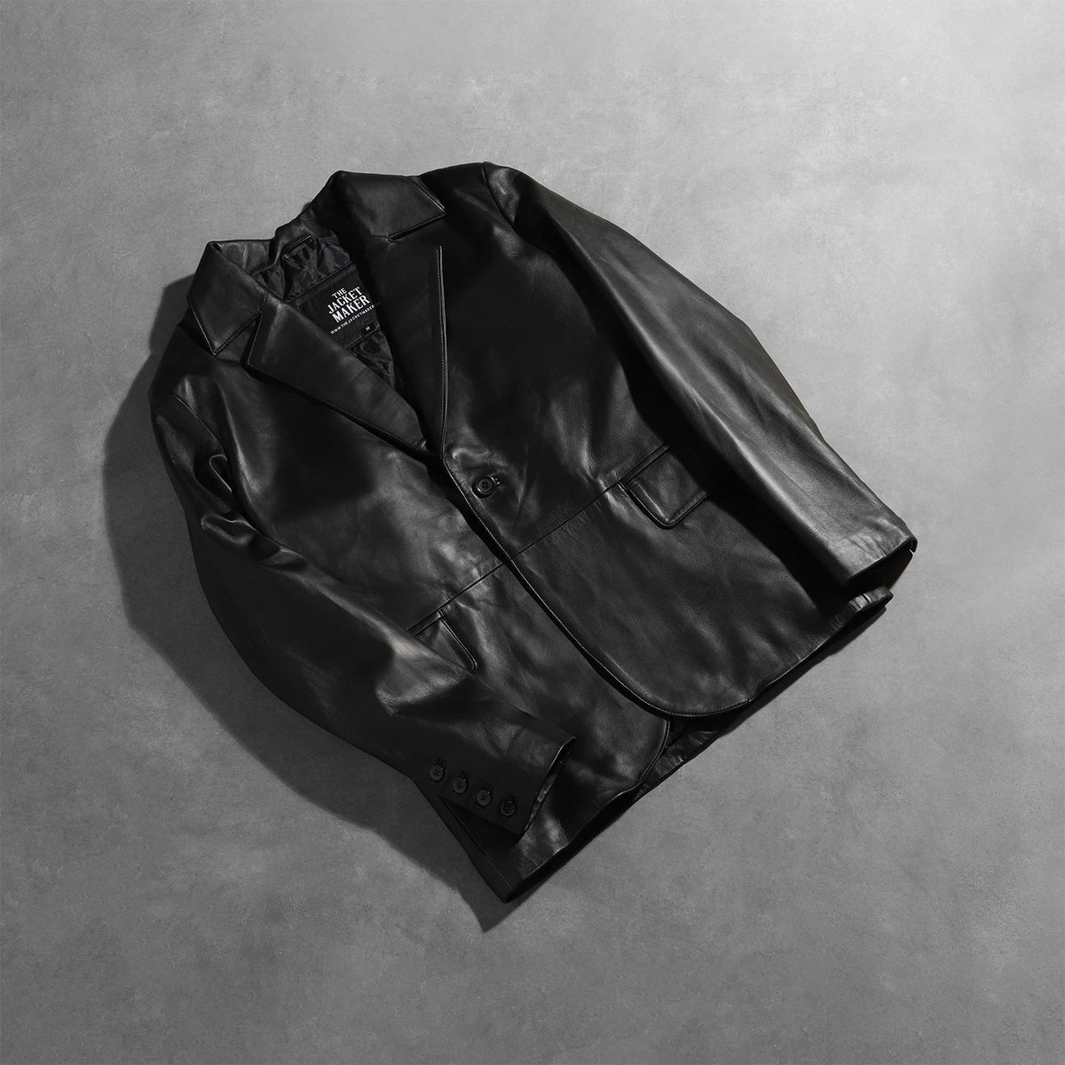 Open Hem &amp; Hem Craftsmanship Construction Detail on Men's Daron Czarna Skórzana Marynarka Męska