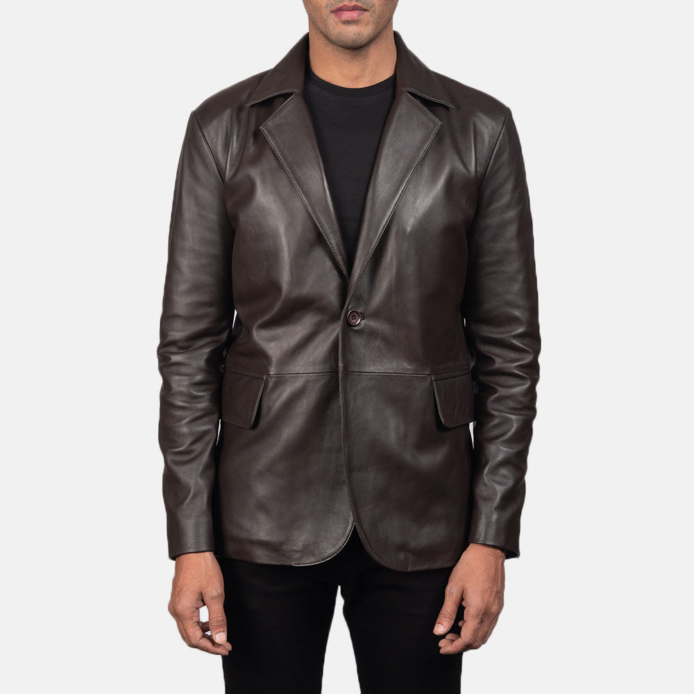 Daron Brązowa Skórzana Marynarka Męska in Brown Sheepskin Leather - Front Profile View &amp; Tailored Silhouette | Buy Online