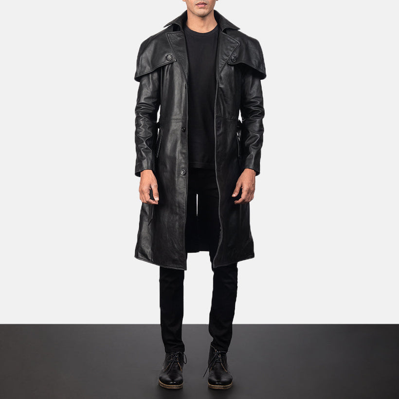 Deux Czarna Leather Duster Męska