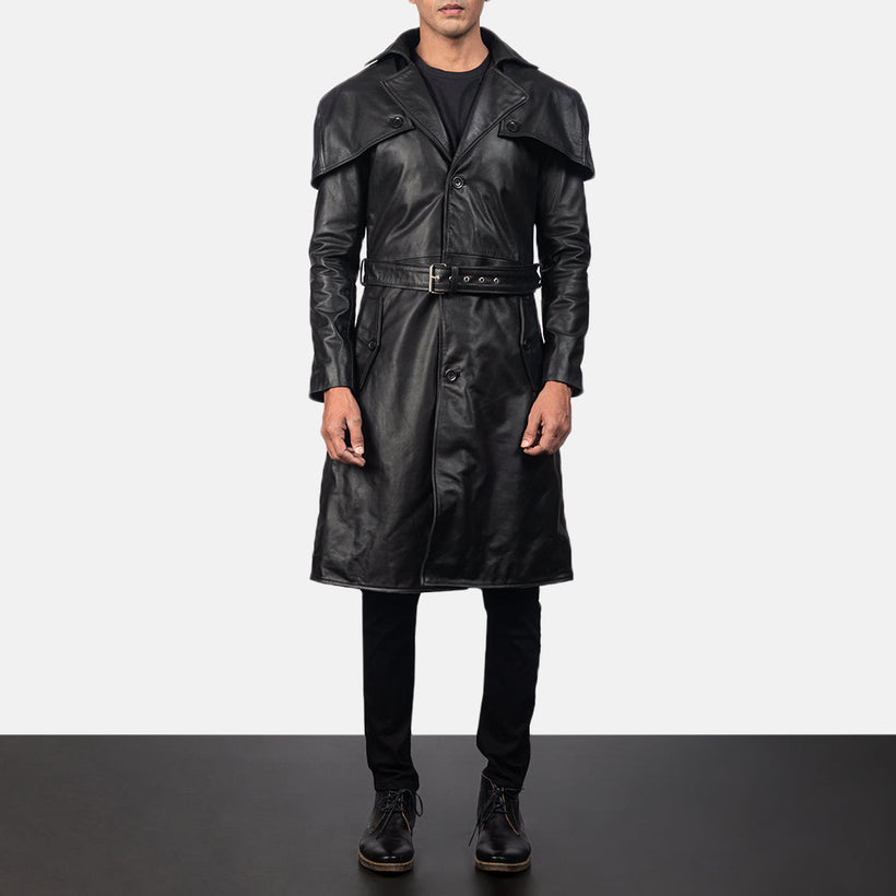 Deux Czarna Leather Duster Męska