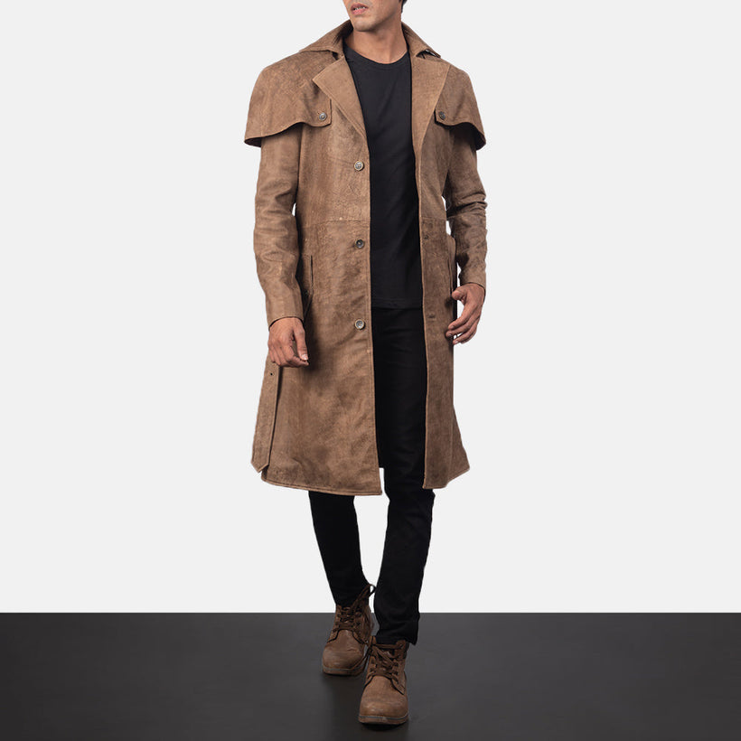 Deux Brązowa Leather Duster Męska