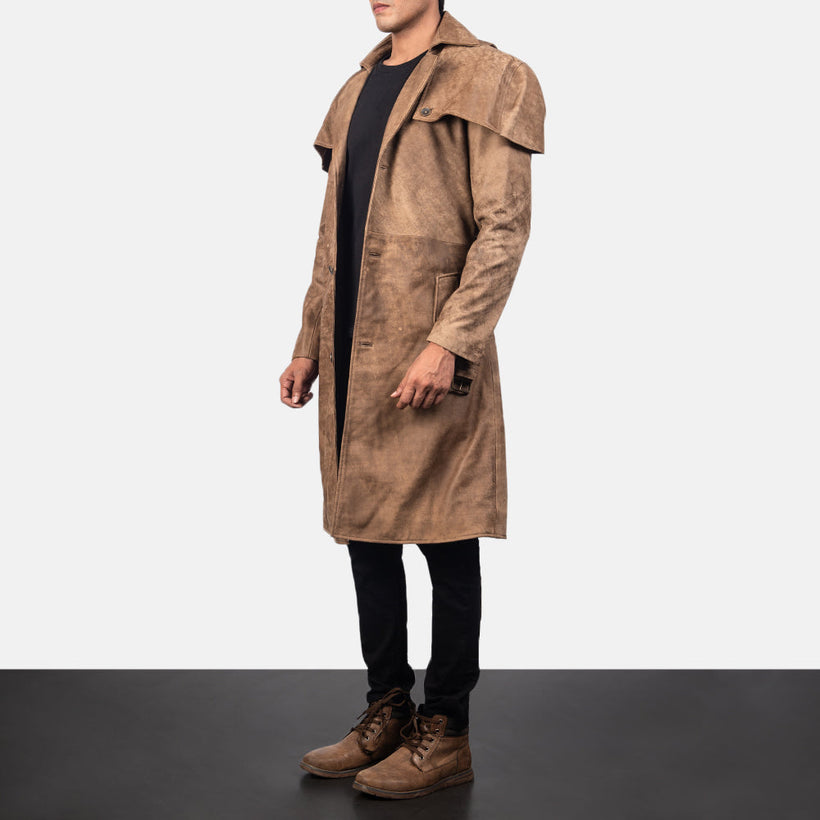 Deux Brązowa Leather Duster Męska