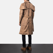 Men's Deux Brązowa Leather Duster Męska - Lateral Side Profile View Showing Sleeve Cut &amp; Athletic Taper Fit