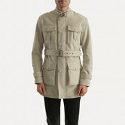 Dolf Off-White Kurtka Zamszowa Męska in Off-White Cowhide Suede - Front Profile View &amp; Tailored Silhouette | Buy Online