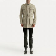 Dolf Off-White Kurtka Zamszowa Męska - Lateral Side Profile View Showing Sleeve Cut &amp; Athletic Taper Fit
