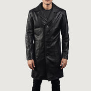 Men's Don Long Czarna Skórzany Płaszcz Męska - Lateral Side Profile View Showing Sleeve Cut &amp; Athletic Taper Fit