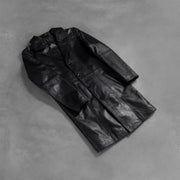 Open hem &amp; Hem Craftsmanship Construction Detail on Men's Don Long Czarna Skórzany Płaszcz Męska