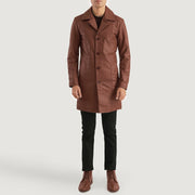 Don Long Brązowa Skórzany Płaszcz Męska - Lateral Side Profile View Showing Sleeve Cut &amp; Athletic Taper Fit