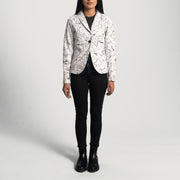 
Szczegółowe zbliżenie of Notch & Button Hardware on Donna Blake White Skórzana Marynarka Damska