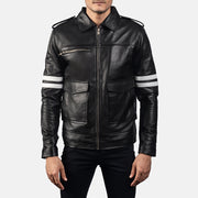 Dragonhide Czarna Kurtka Skórzana Męska in Black Sheepskin Leather - Front Profile View &amp; Tailored Silhouette | Buy Online