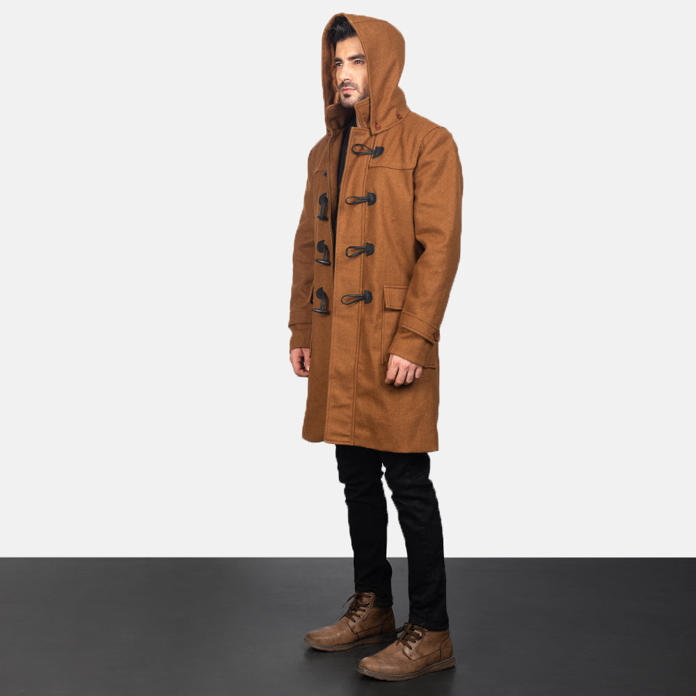 Khaki Synthetic Wool Trench Coat - Back View Showing Tailored Shoulder Fit &amp; Clean Hemline