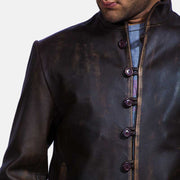 Men's Drakeshire Brązowa Kurtka Skórzana Męska - Lateral Side Profile View Showing Sleeve Cut &amp; Athletic Taper Fit